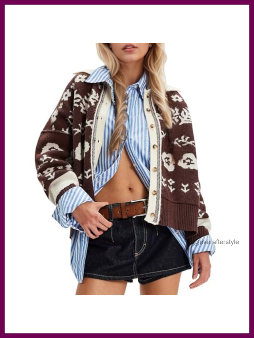 Floral Cropped Cardigan V Neck Button Down Knit Sweater